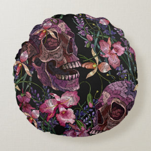 Skull med broderade skinn: Gothic Orchid Mönster Rund Kudde