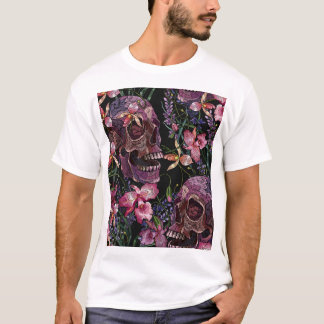 Skull med broderade skinn: Gothic Orchid Mönster T Shirt