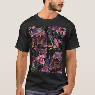 Skull med broderade skinn: Gothic Orchid Mönster T Shirt