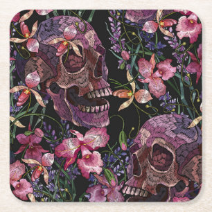 Skull med broderade skinn: Gothic Orchid Mönster Underlägg Papper Kvadrat