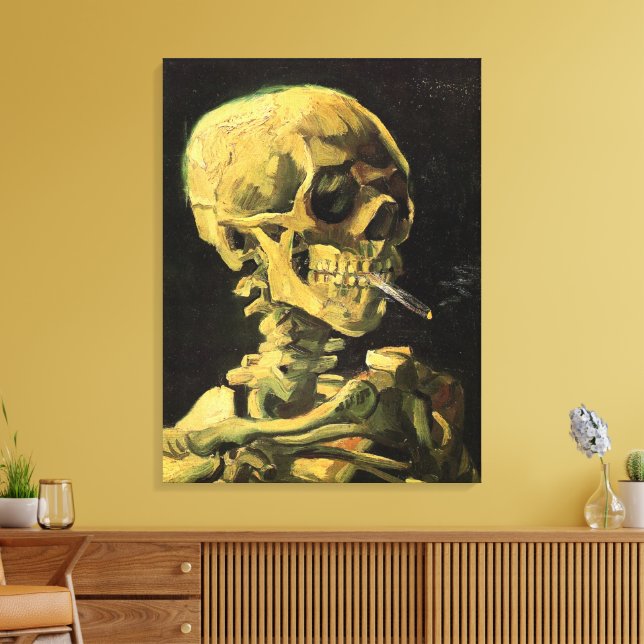 Skull med Burning Cigarette av Vincent van Gogh Canvastryck (Insitu (Vardagsrum))