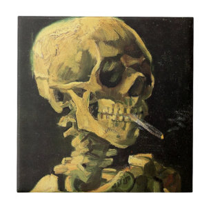 Skull med Burning Cigarette av Vincent van Gogh Kakelplatta