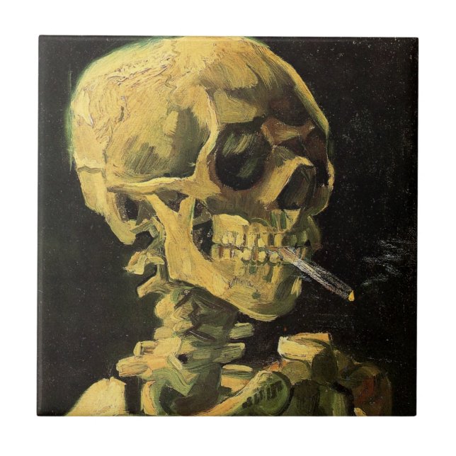 Skull med Burning Cigarette av Vincent van Gogh Kakelplatta (Framsidan)