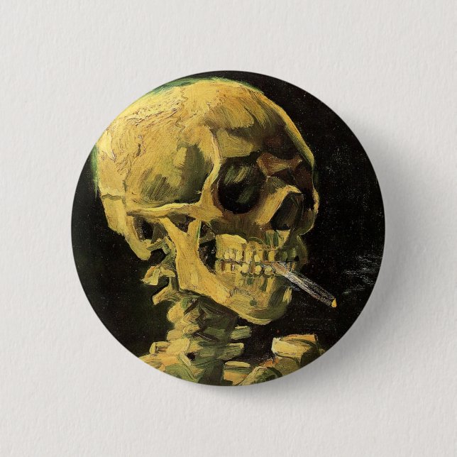 Skull med Burning Cigarette av Vincent van Gogh Knapp (Framsida)