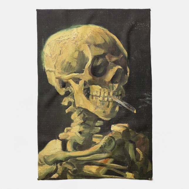 Skull med Burning Cigarette av Vincent van Gogh Kökshandduk (Vertikal)
