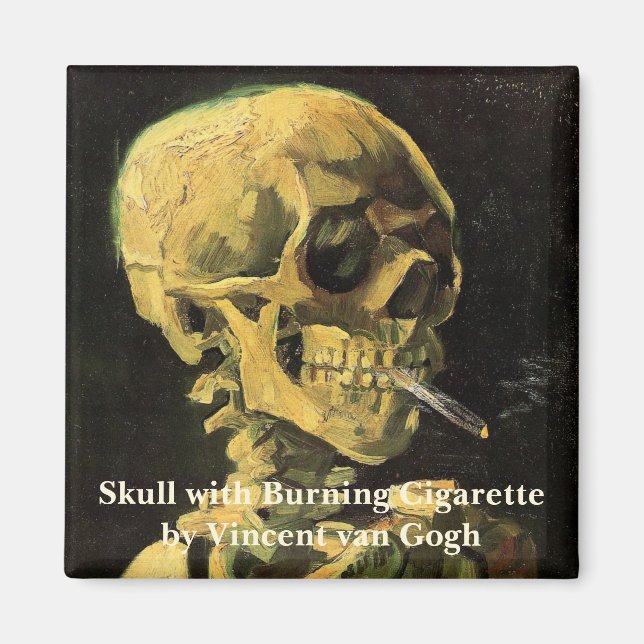 Skull med Burning Cigarette av Vincent van Gogh Magnet (Framsidan)