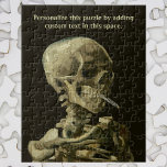 Skull med Burning Cigarette av Vincent van Gogh Pussel<br><div class="desc">Enkel att anpassa pussel, lägg bara till din egen text! Klicka igenom om du vill öppna verktyg och ändra teckensnittet stil eller storlekt. Skull med Burning Cigarette av Vincent van Gogh är en vintage bra konst post impressionism fortfarande livmålning. En porträtt av humant skelettrökning. Underbar använda för antirökprodukter. Rökning av...</div>