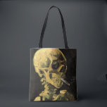 Skull med Burning Cigarette av Vincent van Gogh Tygkasse<br><div class="desc">Fin tote bags som är övertryckt! Finns i två stilar och två storlekar! Skull med Burning Cigarette av Vincent van Gogh är en vintage bra konst post impressionism fortfarande livmålning. En porträtt av humant skelettrökning. Underbar använda för antirökprodukter. Rökning av dödor på 1 000-talet varje år hjälper någon att sluta...</div>