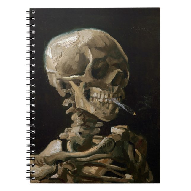 Skull med Burning Cigarette Vincent van Gogh Art Anteckningsbok Med Spiral (Framsidan)