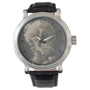 Skull med Burning Cigarette Vincent van Gogh Art Armbandsur