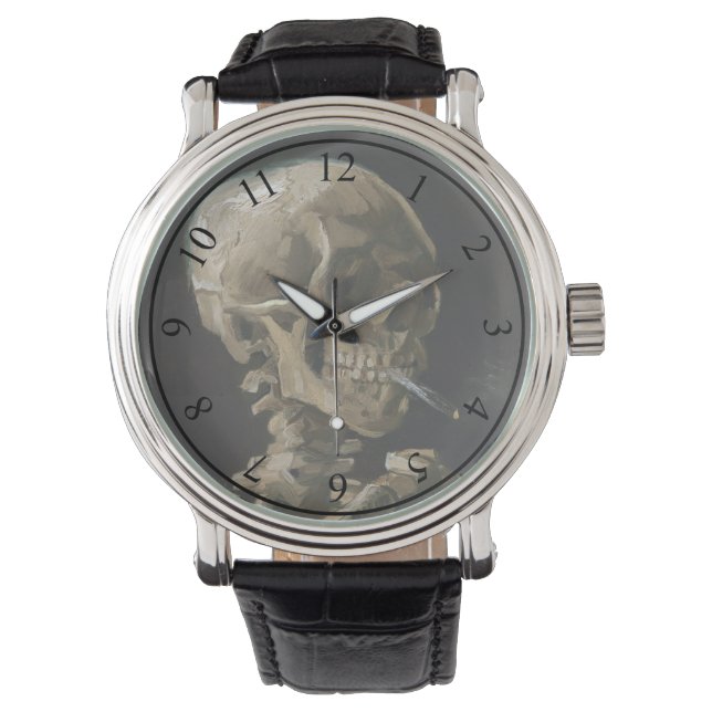 Skull med Burning Cigarette Vincent van Gogh Art Armbandsur (Framsida)