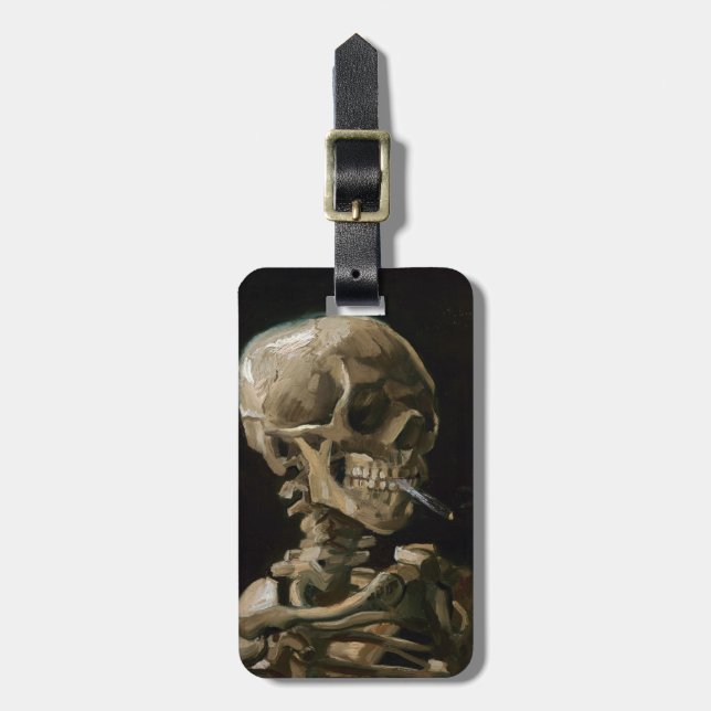 Skull med Burning Cigarette Vincent van Gogh Art Bagagebricka (Vertikal Framsida)