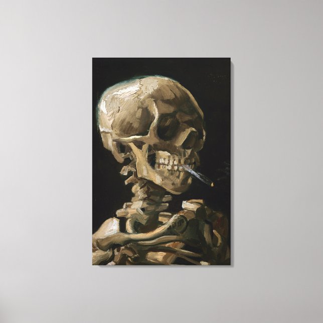 Skull med Burning Cigarette Vincent van Gogh Art Canvastryck (Framsida)