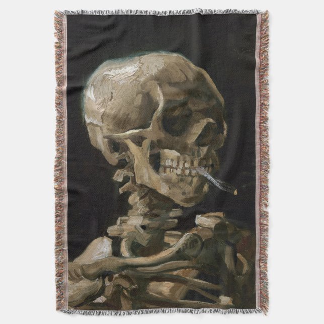 Skull med Burning Cigarette Vincent van Gogh Art Filt (Framsidan Vertikal)