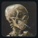 Skull med Burning Cigarette Vincent van Gogh Art Fyrkantigt Klistermärke<br><div class="desc">Vincent van Gogh (holländska, 1853-1890) Skull på en Skeleton med Burning Cigarette, 1885-86, Oil on canvas Unframed: 32 cm × 24, 5 cm (13 x 9, 6 tum) Tidigt arbete av Vincent van Gogh. Denna lilla målning är en del av den permanenta samlingen av Van Gogh-museet i Amsterdam. Det var...</div>