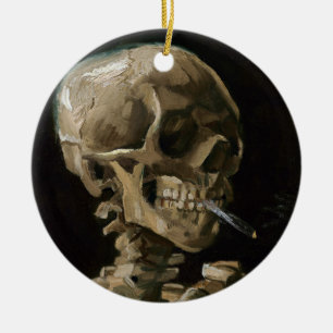 Skull med Burning Cigarette Vincent van Gogh Art Julgransprydnad Keramik