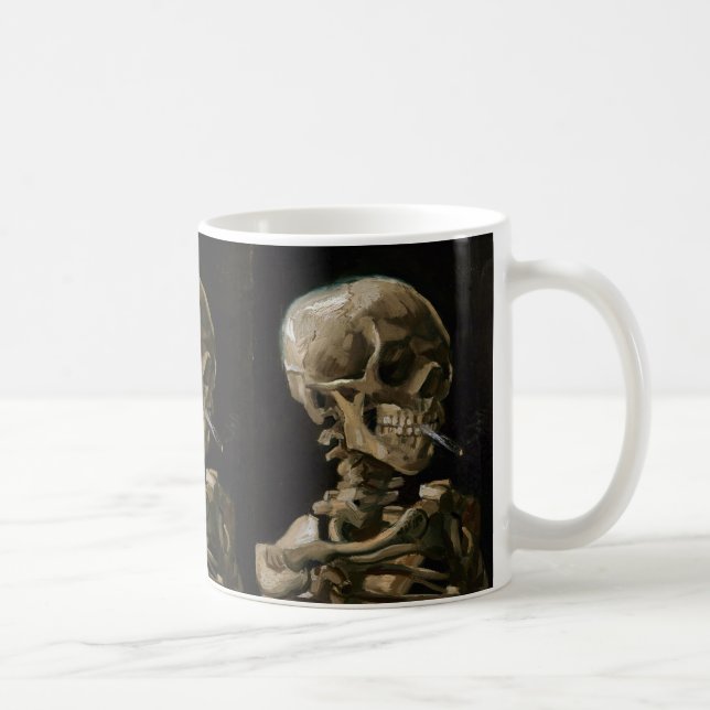 Skull med Burning Cigarette Vincent van Gogh Art Kaffemugg (Höger)