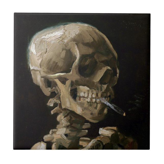 Skull med Burning Cigarette Vincent van Gogh Art Kakelplatta (Framsidan)