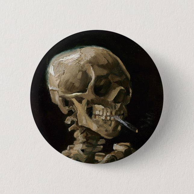 Skull med Burning Cigarette Vincent van Gogh Art Knapp (Framsida)