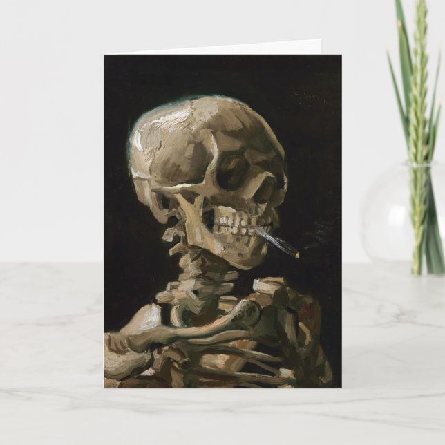 Skull med Burning Cigarette Vincent van Gogh Art Kort (Framsida)