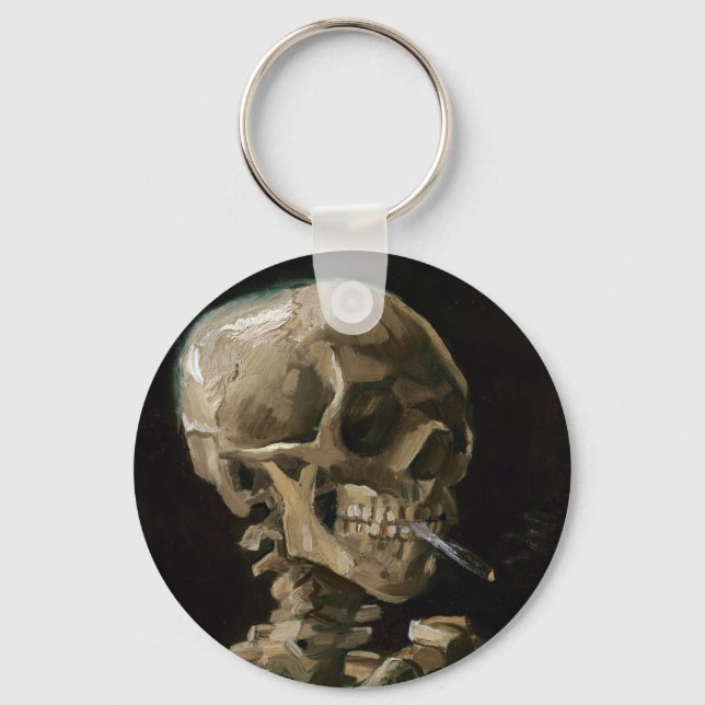 Skull med Burning Cigarette Vincent van Gogh Art Nyckelring (Framsida)