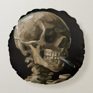Skull med Burning Cigarette Vincent van Gogh Art Rund Kudde