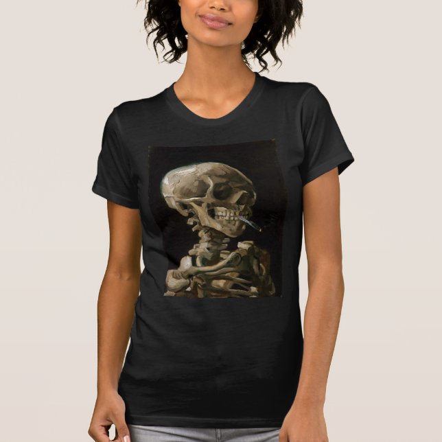Skull med Burning Cigarette Vincent van Gogh Art T-shirt (Framsida)