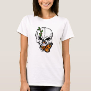 Skull med Butterfly Digital Art T Shirt