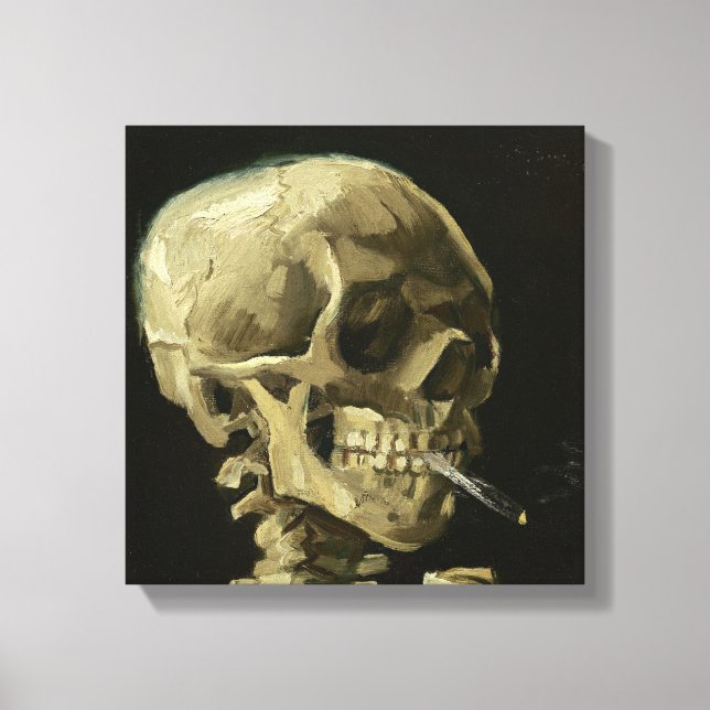 Skull med cigararett av Van Gogh Wrapped Canvas (Framsida)