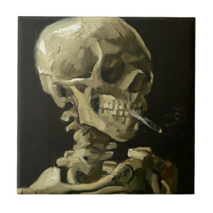 Skull med Cigarette av Van Gogh Kakelplatta