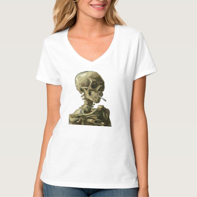 Skull med Cigarette av Van Gogh T Shirt (Framsida)