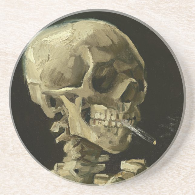 Skull med Cigarette av Van Gogh Underlägg Sandsten (Framsidan)