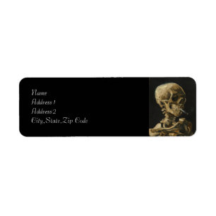 Skull med en brinnande cigarett av Van Gogh Returadress Etikett