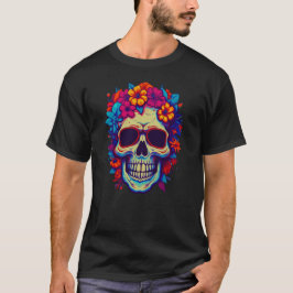 Skull med färgade blommor t shirt