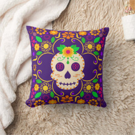 Skull med Flowers Día de los Muertos Dekorativ kud Kudde