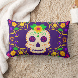 Skull med Flowers Día de los Muertos Dekorativ kud Lumbarkudde