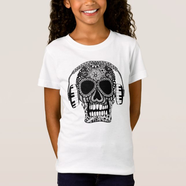 Skull med hörlurar Girls Shirt Tee (Framsida)
