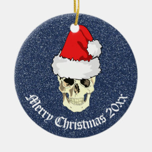 Skull med julhatt "jul 20xx" julgransprydnad keramik