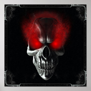 Skull med ljusröd ögon dekorativ kudde poster