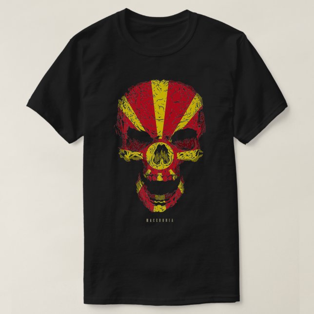 Skull med Makedonien Flagga Skeleton Macedonian Ro T Shirt (Design framsida)