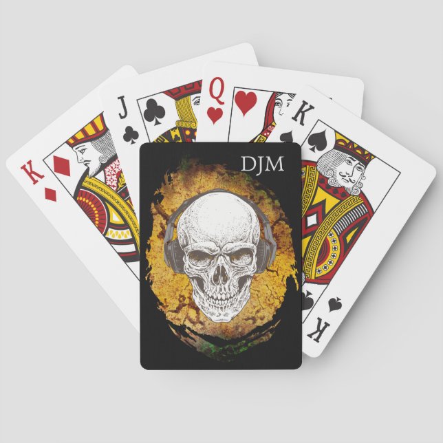 Skull med monogram för hörlurar Abstrakt Casinokort (Baksidan)