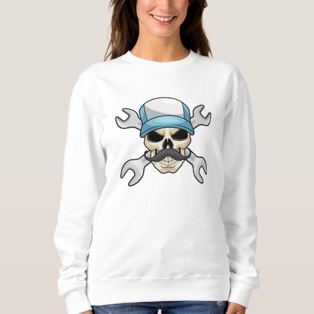 Skull med mustache & Wrench T Shirt (Framsida)