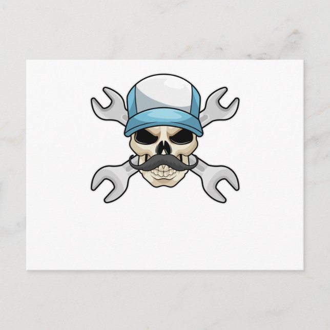 Skull med mustache & Wrench Vykort (Framsida)
