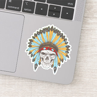 Skull med Native American Headdress-kontur Klistermärken