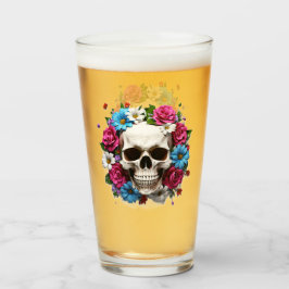 Skull med Red White och Blåa blommor Glaskopp