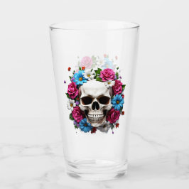 Skull med Red White och Blåa blommor Glaskopp
