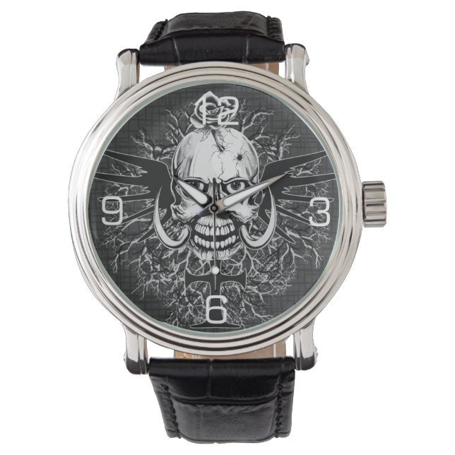 Skull med Ro, horn, Kor, illustration av Vingar Armbandsur (Framsida)