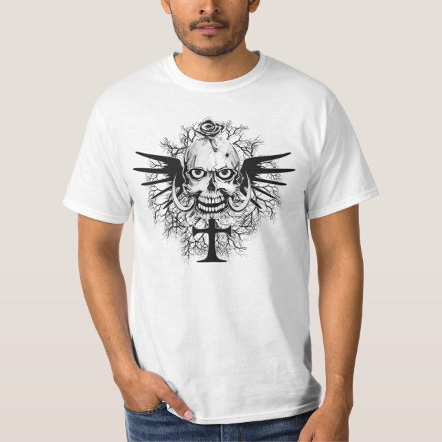 Skull med Ro, horn, Kor, illustration av Vingar T-shirt (Framsida)