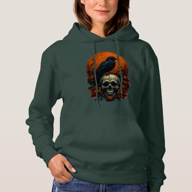 Skull med Ro & Kråka Gothic Hoodie T Shirt (Framsida)