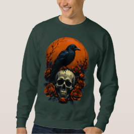 Skull med Ro & Kråka gotiic T-Shirt Lång Ärmad Tröja